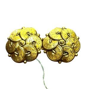 Vintage goldtone French duette style belt clips buckle textured round metallic